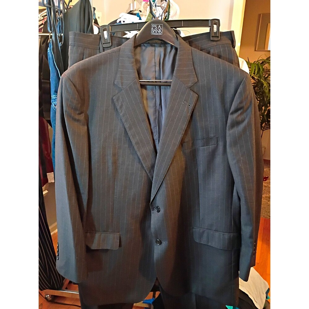 Jos. A. Bank Signature Gold Gray Pinstripe Wool Suit 48 48L Classic Fit